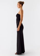 Metal Heart Strapless Maxi Dress - Black