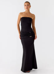 Metal Heart Strapless Maxi Dress - Black