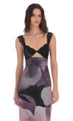 Cutout Lace Floral Maxi Dress in Purple