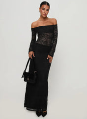 Pinot Grigio Long Sleeve Lace Maxi Dress Black