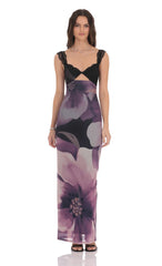 Cutout Lace Floral Maxi Dress in Purple