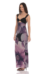 Cutout Lace Floral Maxi Dress in Purple