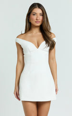 Irene Mini Dress - Off Shoulder Bustier Tulip Skirt Dress in White